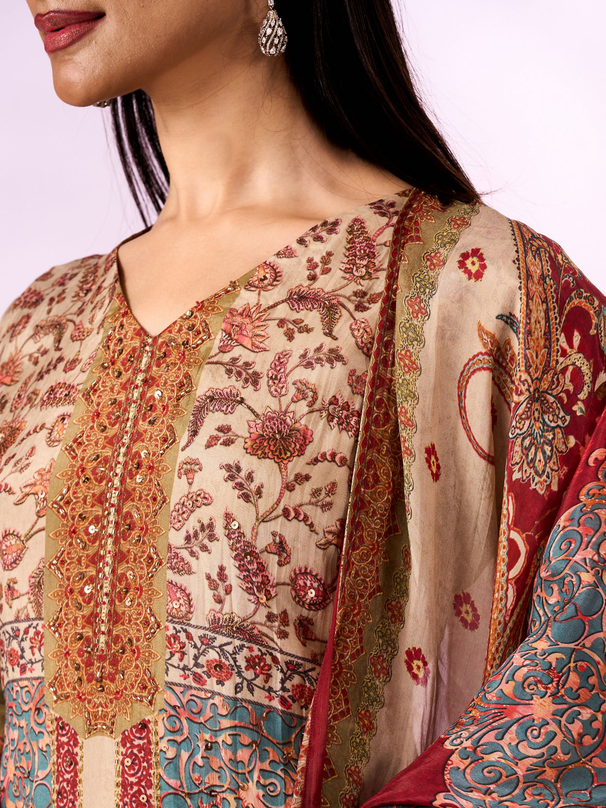 Mohey Women Green Chinon Stitched Suit with Hand Embroidery