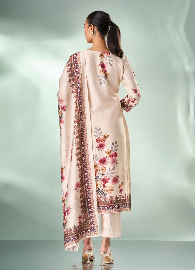 Mohey Women Cream Art Silk Stitched Suit with Embroidery