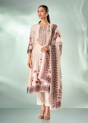 Mohey Women Cream Art Silk Stitched Suit with Embroidery