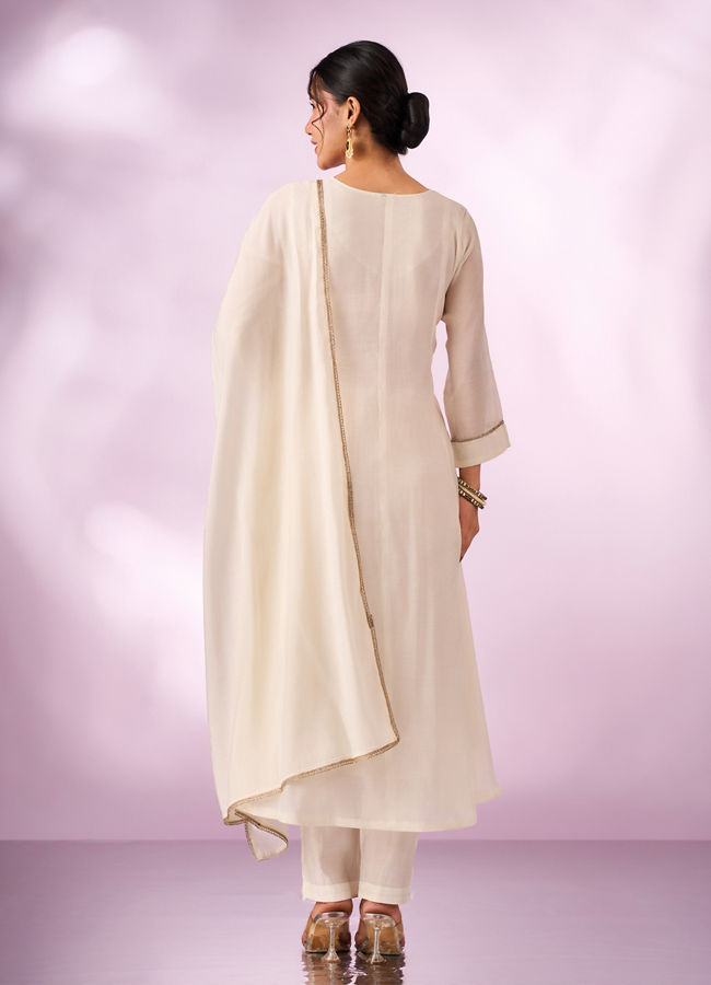 Mohey Women Cream Silk Anarkali Suit with Hand Embroidery