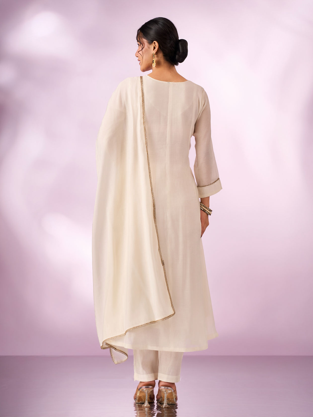 Mohey Women Cream Silk Anarkali Suit with Hand Embroidery