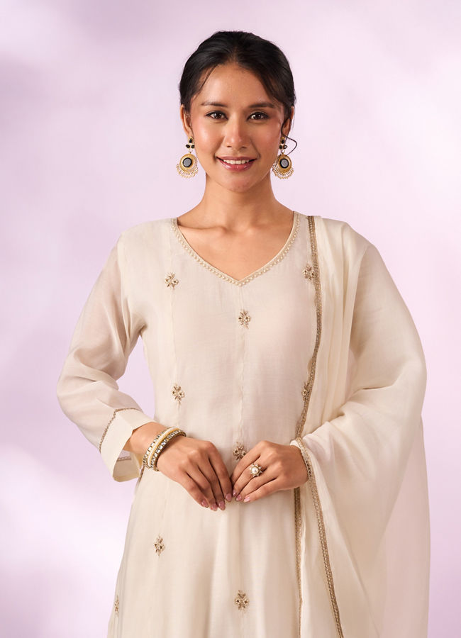 Mohey Women Cream Silk Anarkali Suit with Hand Embroidery