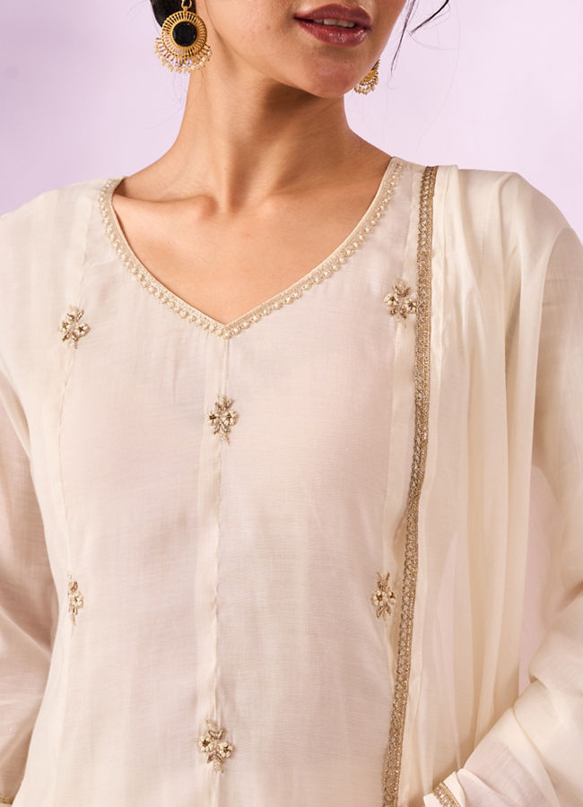 Mohey Women Cream Silk Anarkali Suit with Hand Embroidery