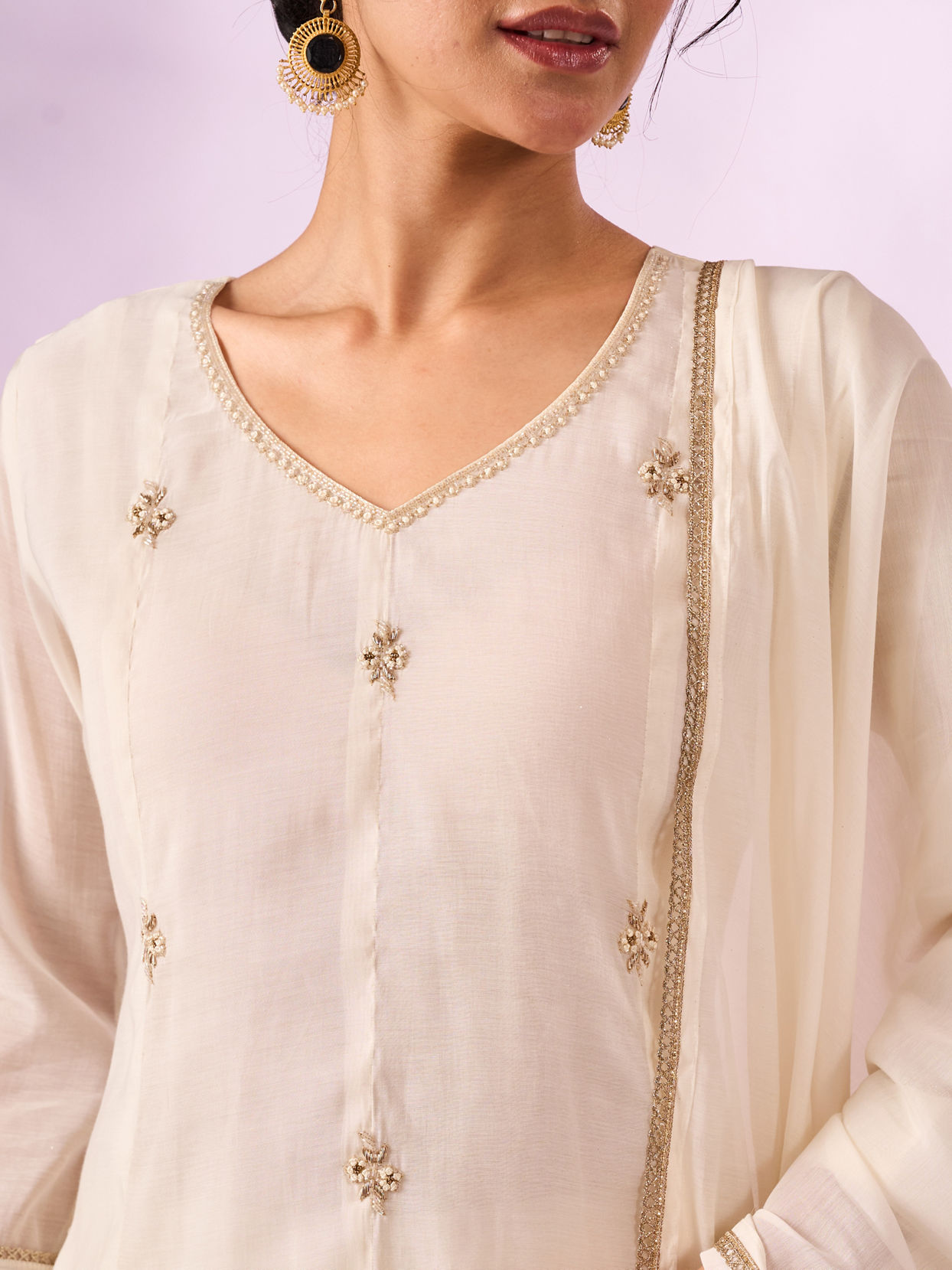 Mohey Women Cream Silk Anarkali Suit with Hand Embroidery