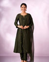 Mohey Women Green Silk Anarkali Suit with Hand Embroidery