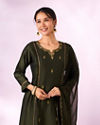 Mohey Women Green Silk Anarkali Suit with Hand Embroidery