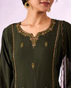 Mohey Women Green Silk Anarkali Suit with Hand Embroidery