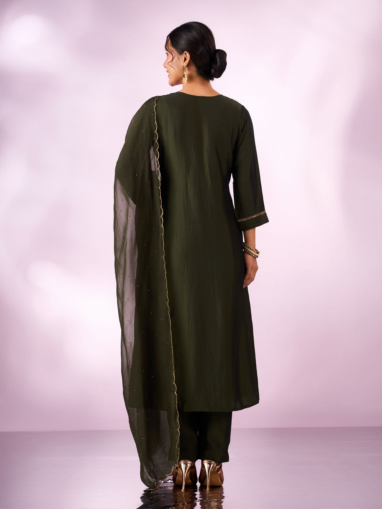 Mohey Women Green Silk Anarkali Suit with Hand Embroidery