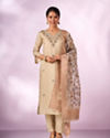 Mohey Women Cream Silk Stitched Suit with Hand Embroidery