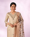 Mohey Women Cream Silk Stitched Suit with Hand Embroidery