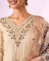 Mohey Women Cream Silk Stitched Suit with Hand Embroidery
