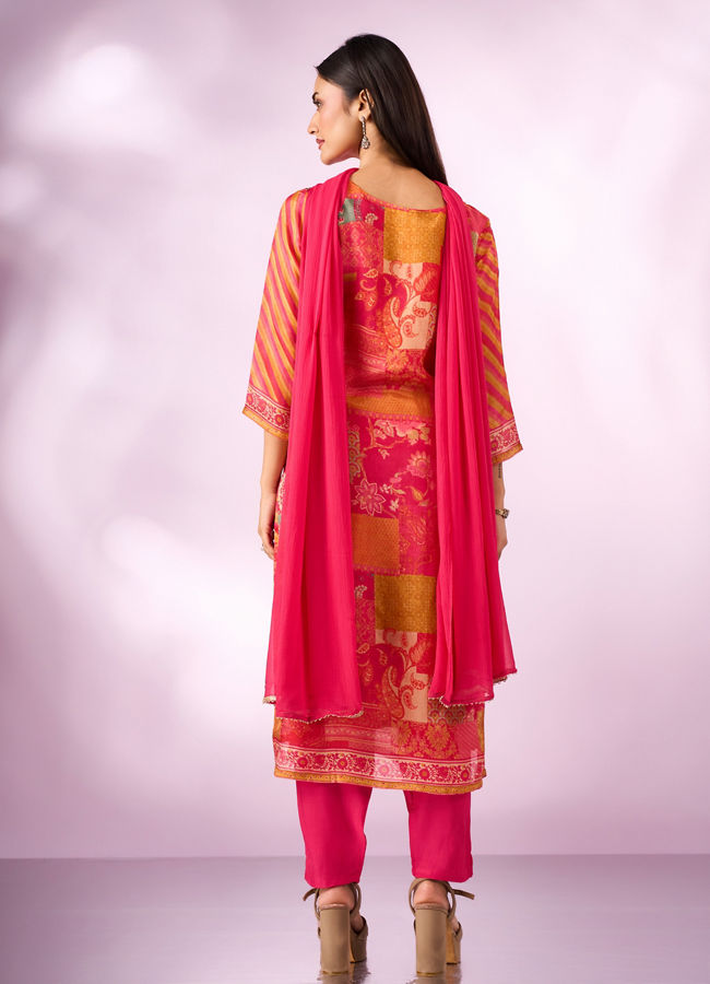Mohey Women Pink Chinon Stitched Suit with Hand Embroidery
