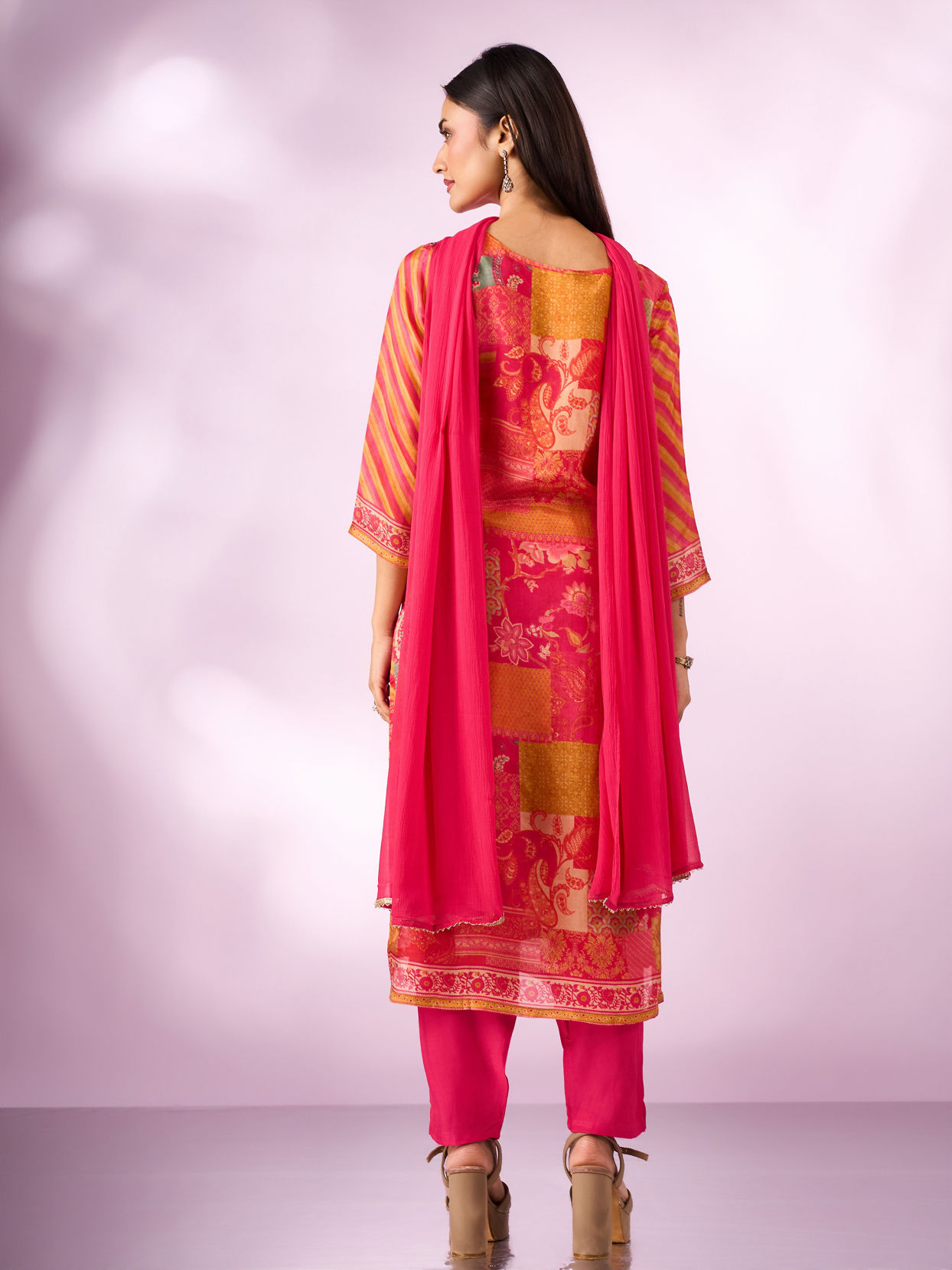 Mohey Women Pink Chinon Stitched Suit with Hand Embroidery