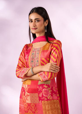 Mohey Women Pink Chinon Stitched Suit with Hand Embroidery