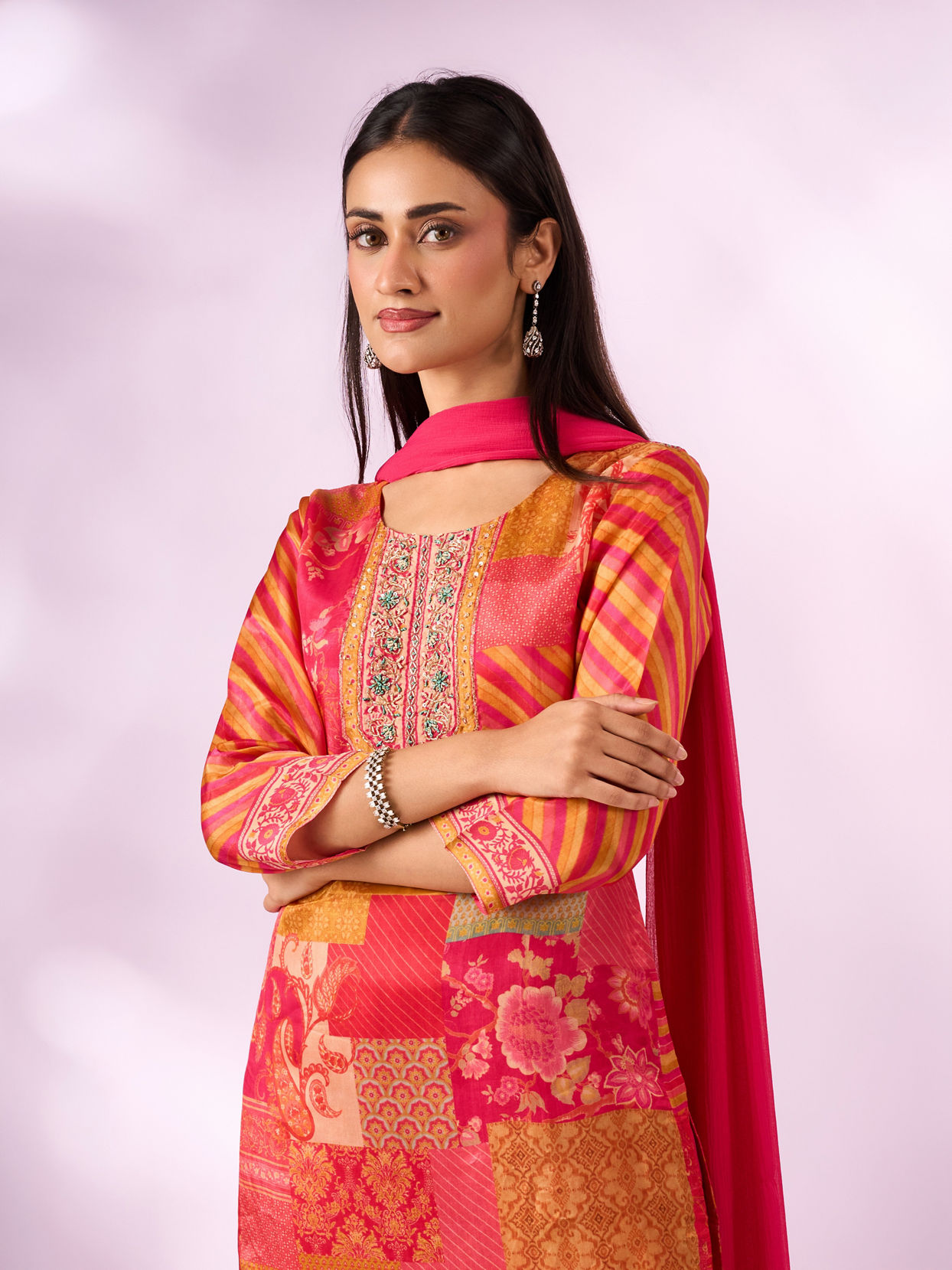 Mohey Women Pink Chinon Stitched Suit with Hand Embroidery