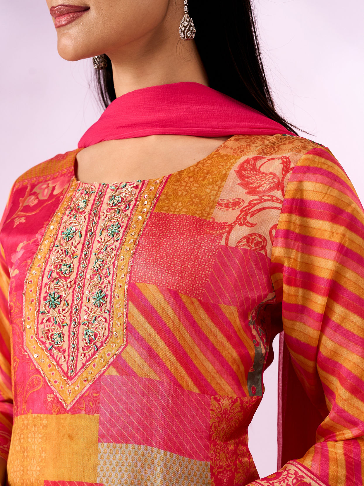 Mohey Women Pink Chinon Stitched Suit with Hand Embroidery
