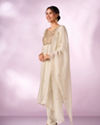 Mohey Women Cream Silk Stitched Suit with Embroidery