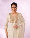 Mohey Women Cream Silk Stitched Suit with Embroidery