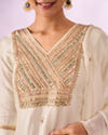 Mohey Women Cream Silk Stitched Suit with Embroidery