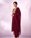 Mohey Women Maroon Silk Stitched Suit with Hand Embroidery