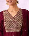Mohey Women Maroon Silk Stitched Suit with Hand Embroidery
