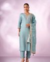 Mohey Women Light Blue Silk Stitched Suit with Embroidery