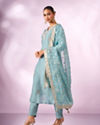 Mohey Women Light Blue Silk Stitched Suit with Embroidery