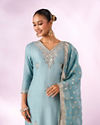 Mohey Women Light Blue Silk Stitched Suit with Embroidery