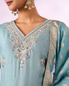 Mohey Women Light Blue Silk Stitched Suit with Embroidery