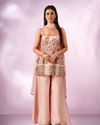 Mohey Women Peach Tissue Palazzo Suit with Hand Embroidery