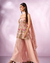 Mohey Women Peach Tissue Palazzo Suit with Hand Embroidery