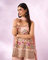Mohey Women Peach Tissue Palazzo Suit with Hand Embroidery