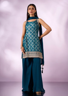Mohey Women Blue Art Silk Palazzo Suit with Sequin Work