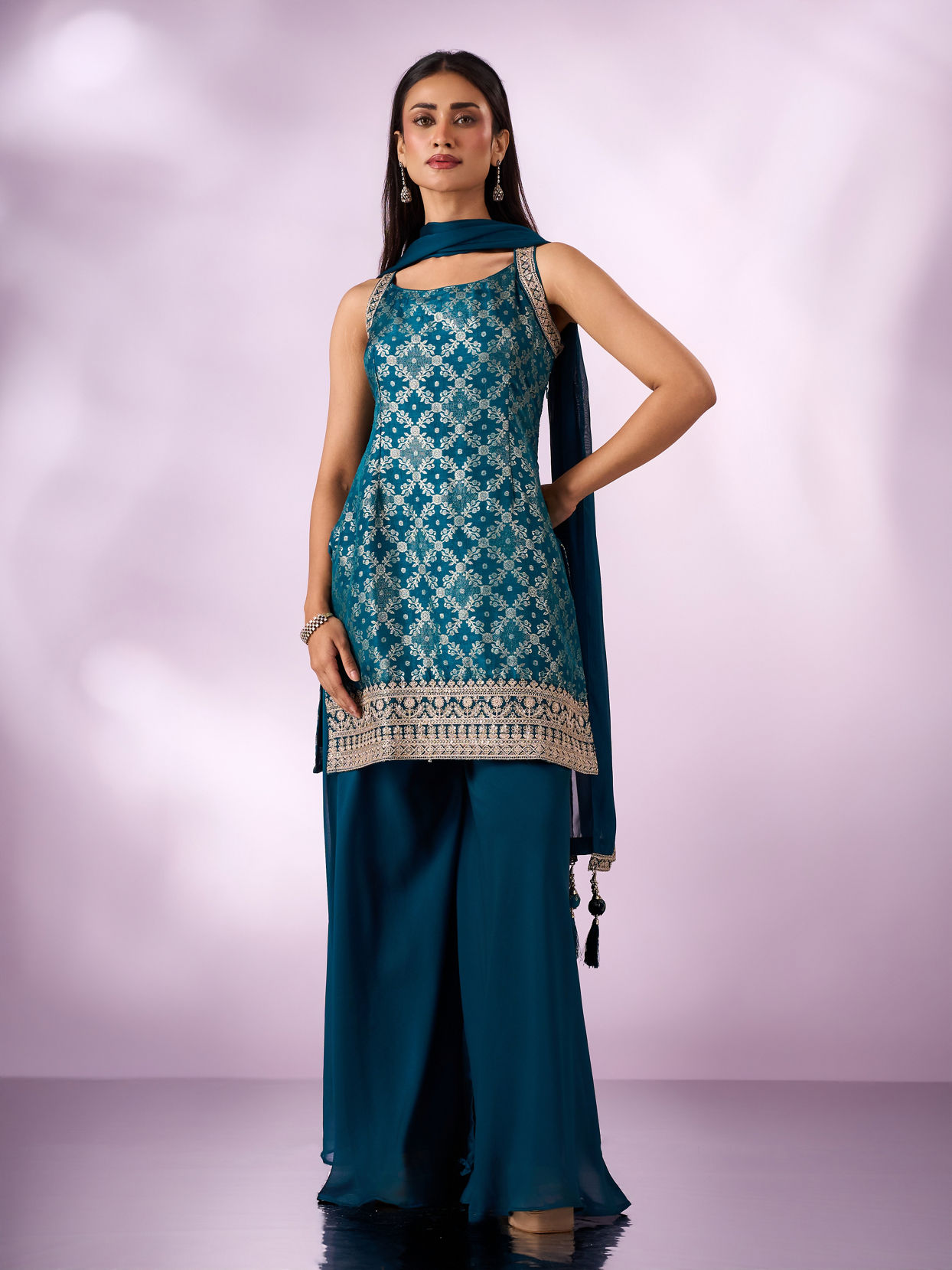 Mohey Women Blue Art Silk Palazzo Suit with Sequin Work