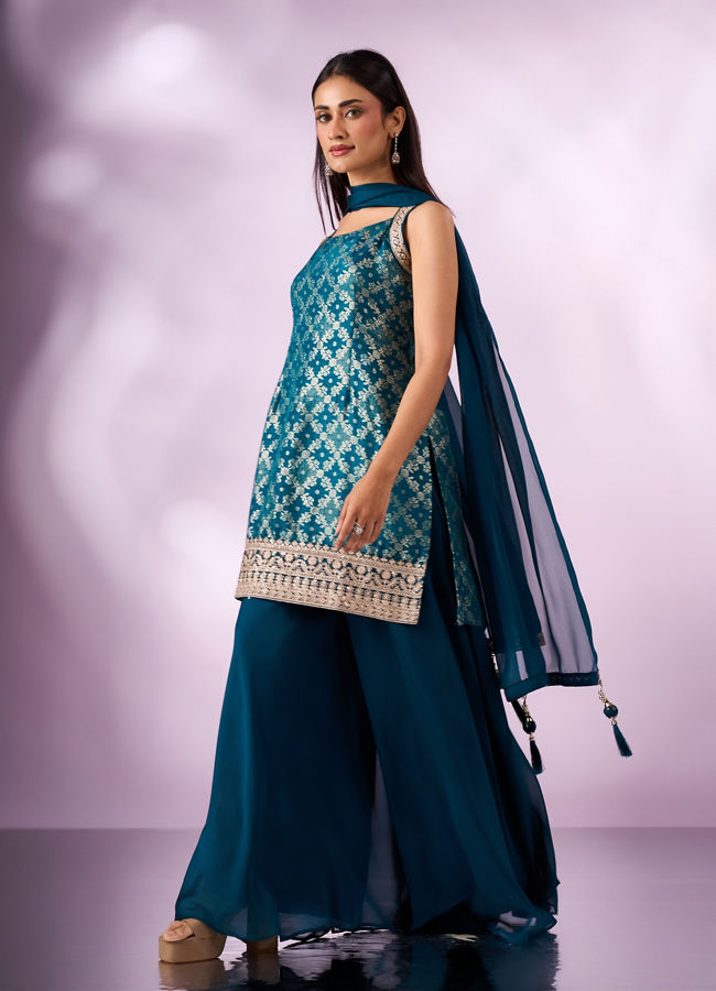 Mohey Women Blue Art Silk Palazzo Suit with Sequin Work