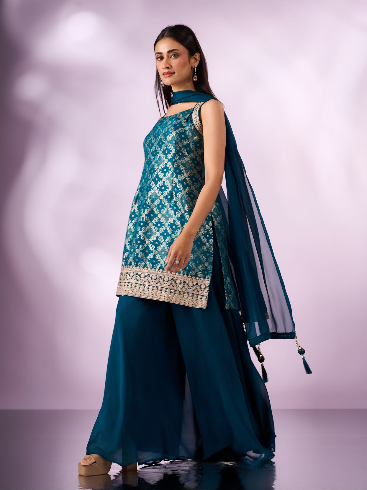 Mohey Women Blue Art Silk Palazzo Suit with Sequin Work