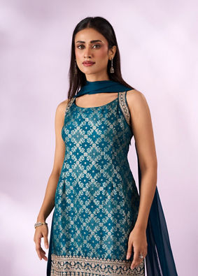 Mohey Women Blue Art Silk Palazzo Suit with Sequin Work
