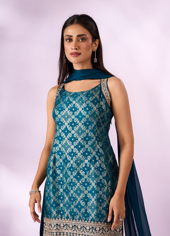 Mohey Women Blue Art Silk Palazzo Suit with Sequin Work
