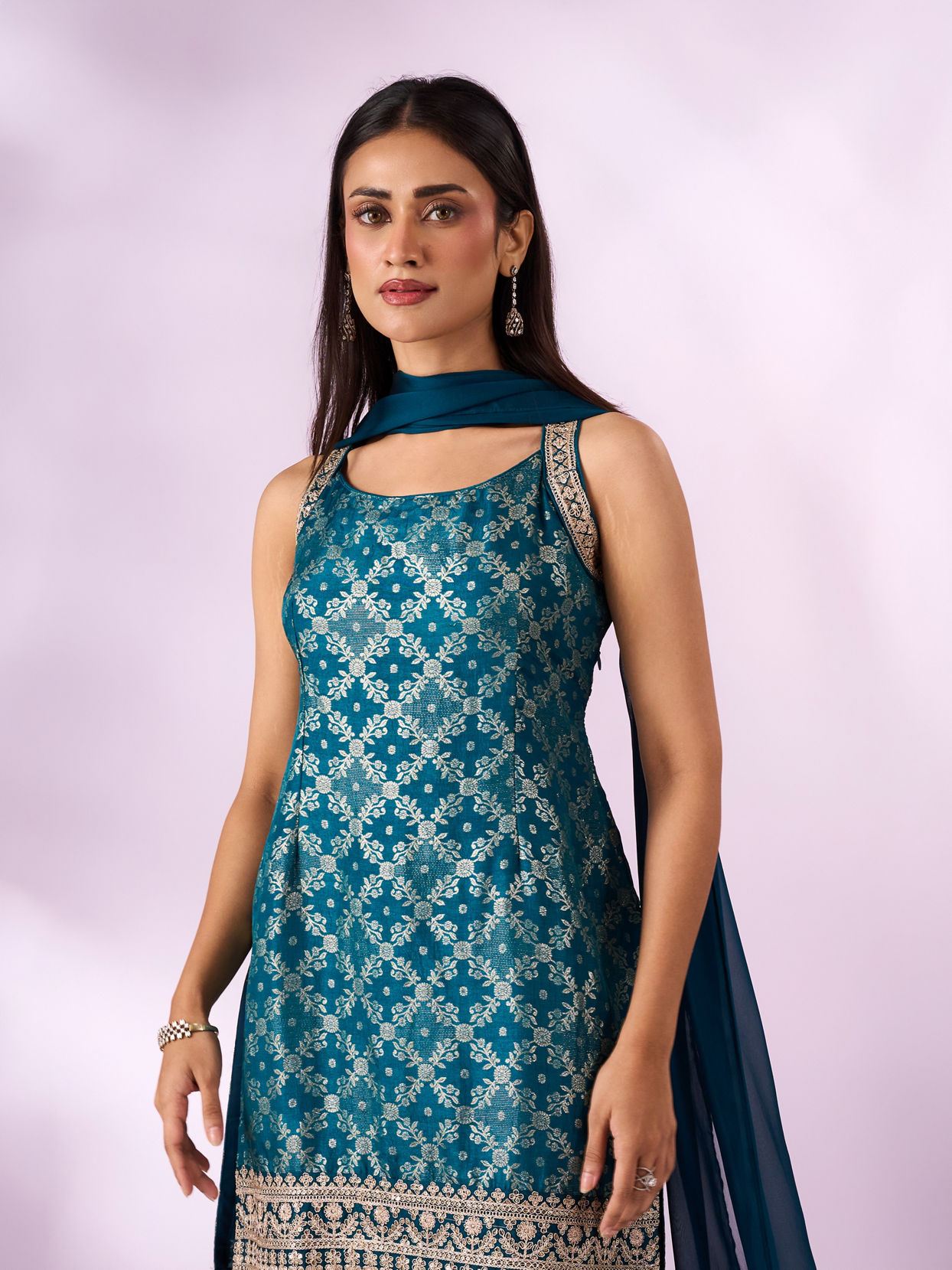 Mohey Women Blue Art Silk Palazzo Suit with Sequin Work