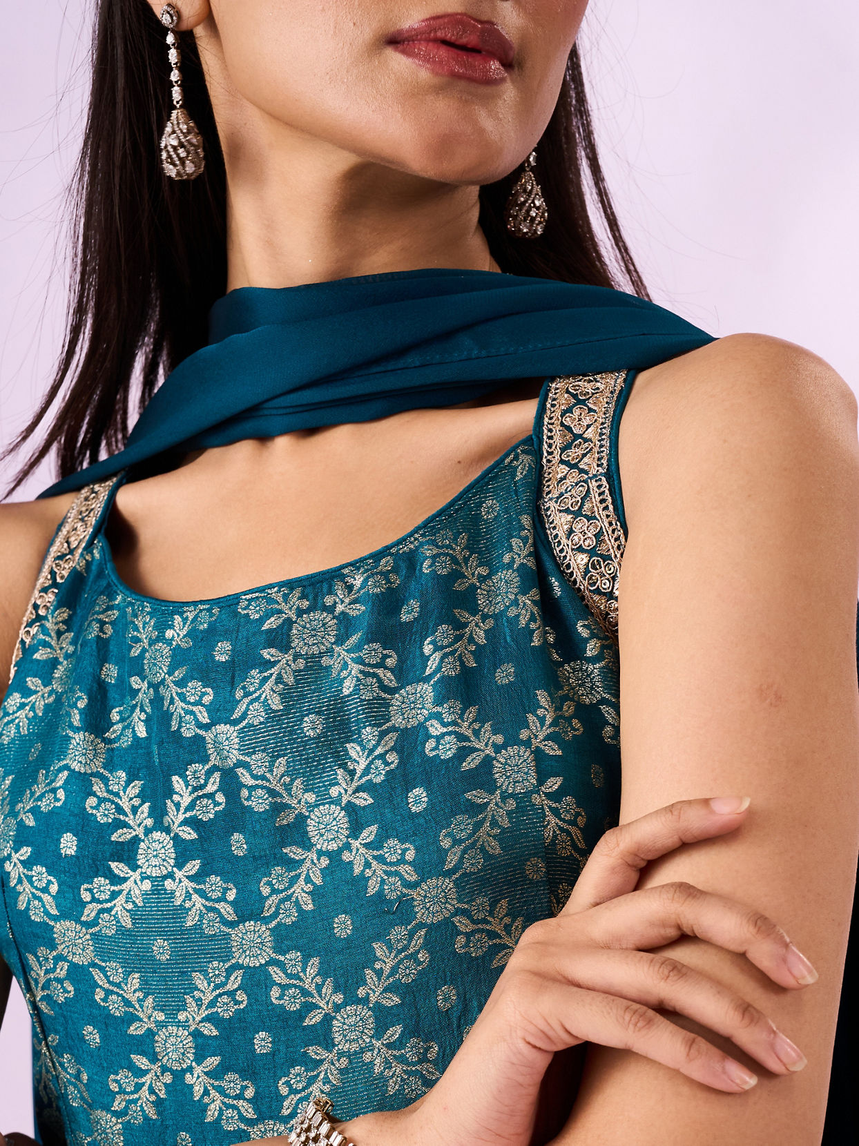 Mohey Women Blue Art Silk Palazzo Suit with Sequin Work