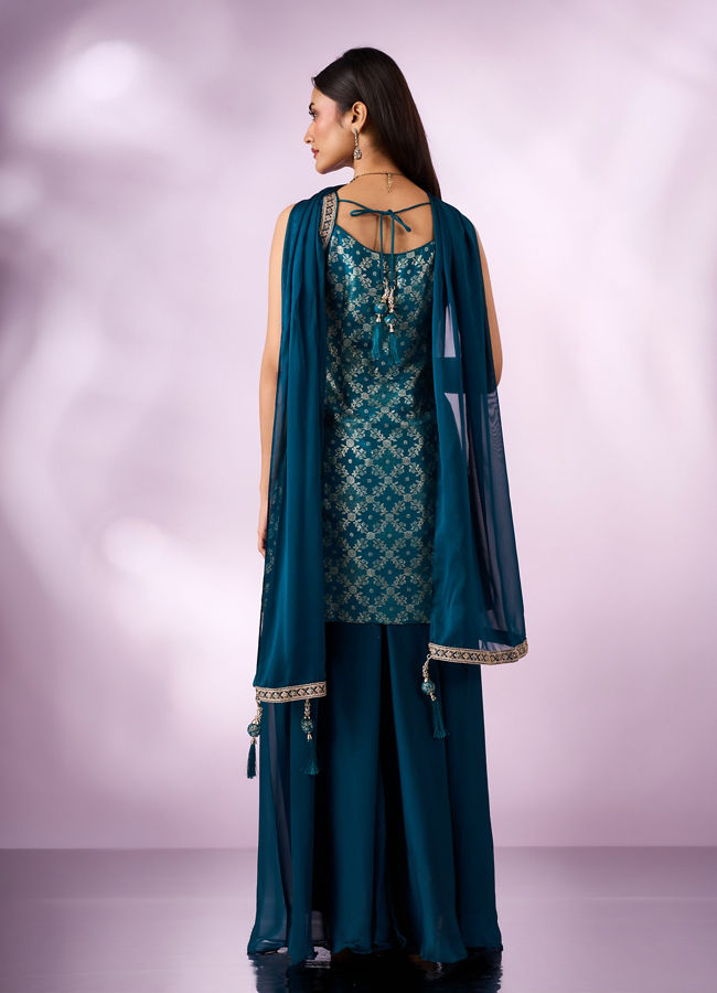 Mohey Women Blue Art Silk Palazzo Suit with Sequin Work