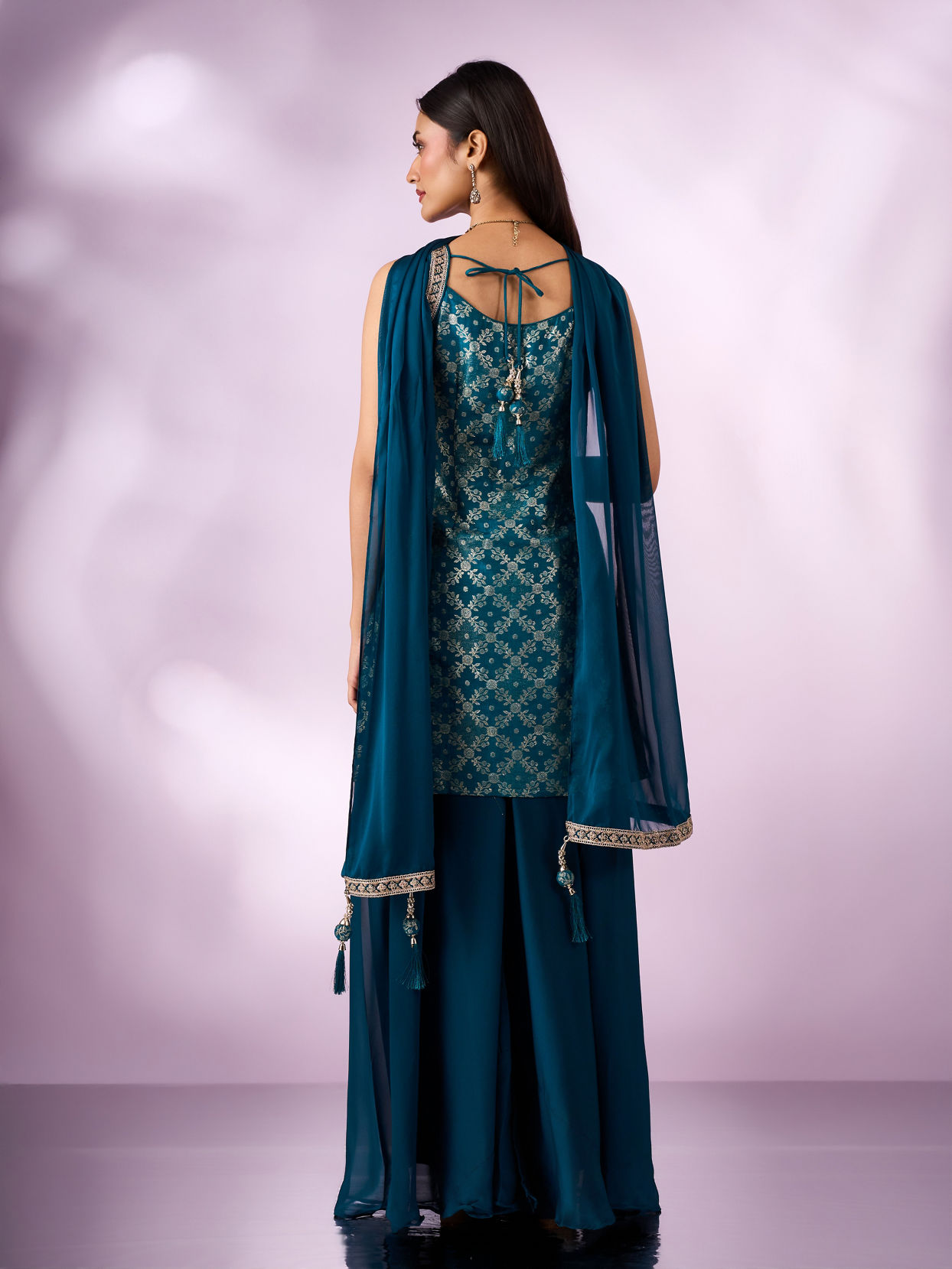 Mohey Women Blue Art Silk Palazzo Suit with Sequin Work