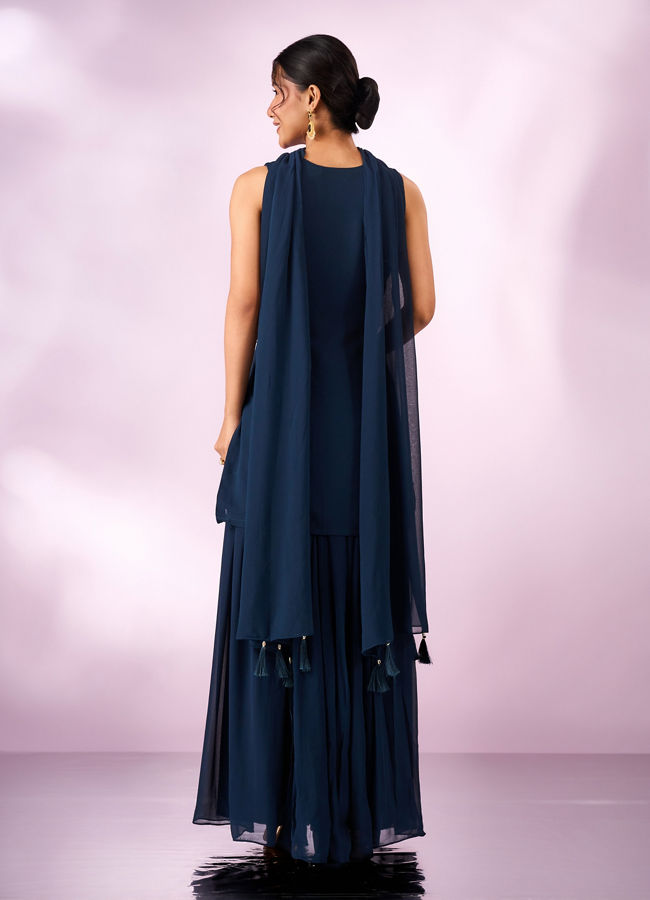 Mohey Women Indigo Blue Georgette Palazzo Suit with Sequin Work