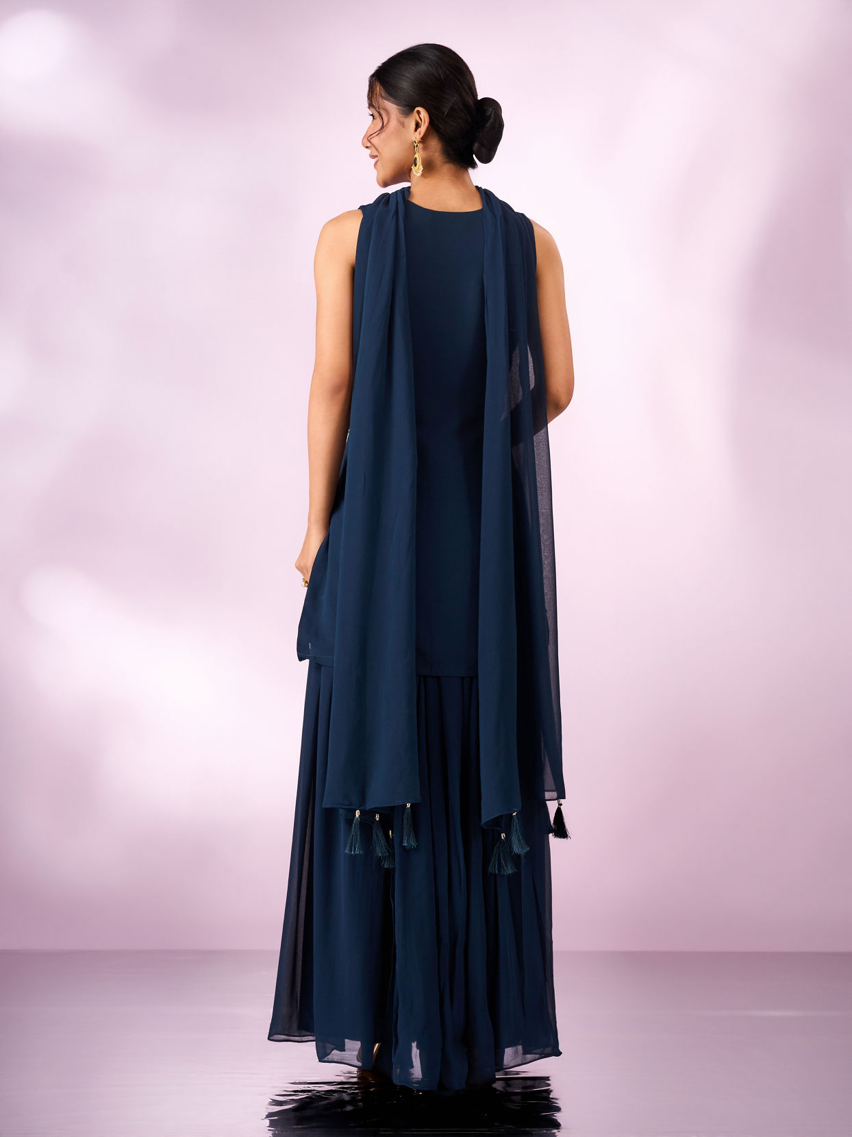Mohey Women Indigo Blue Georgette Palazzo Suit with Sequin Work