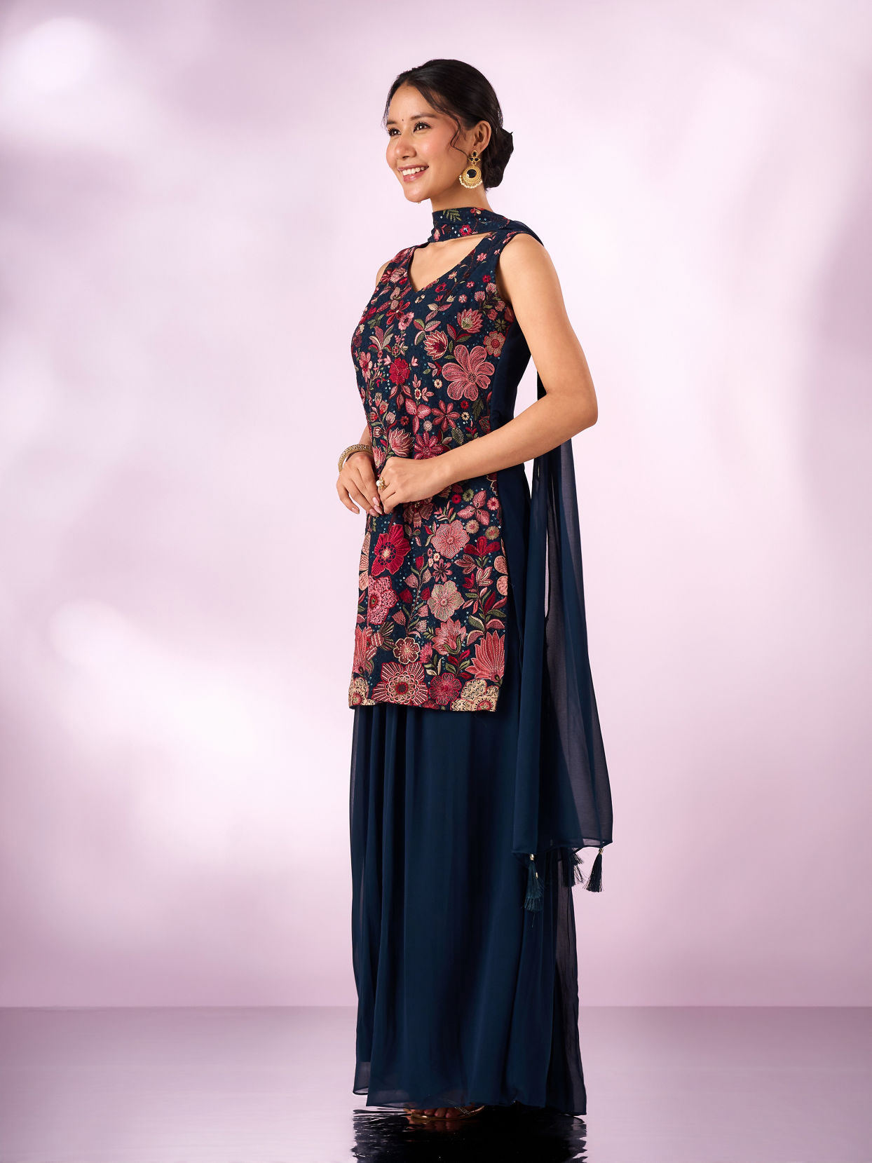 Mohey Women Indigo Blue Georgette Palazzo Suit with Sequin Work