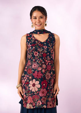 Mohey Women Indigo Blue Georgette Palazzo Suit with Sequin Work