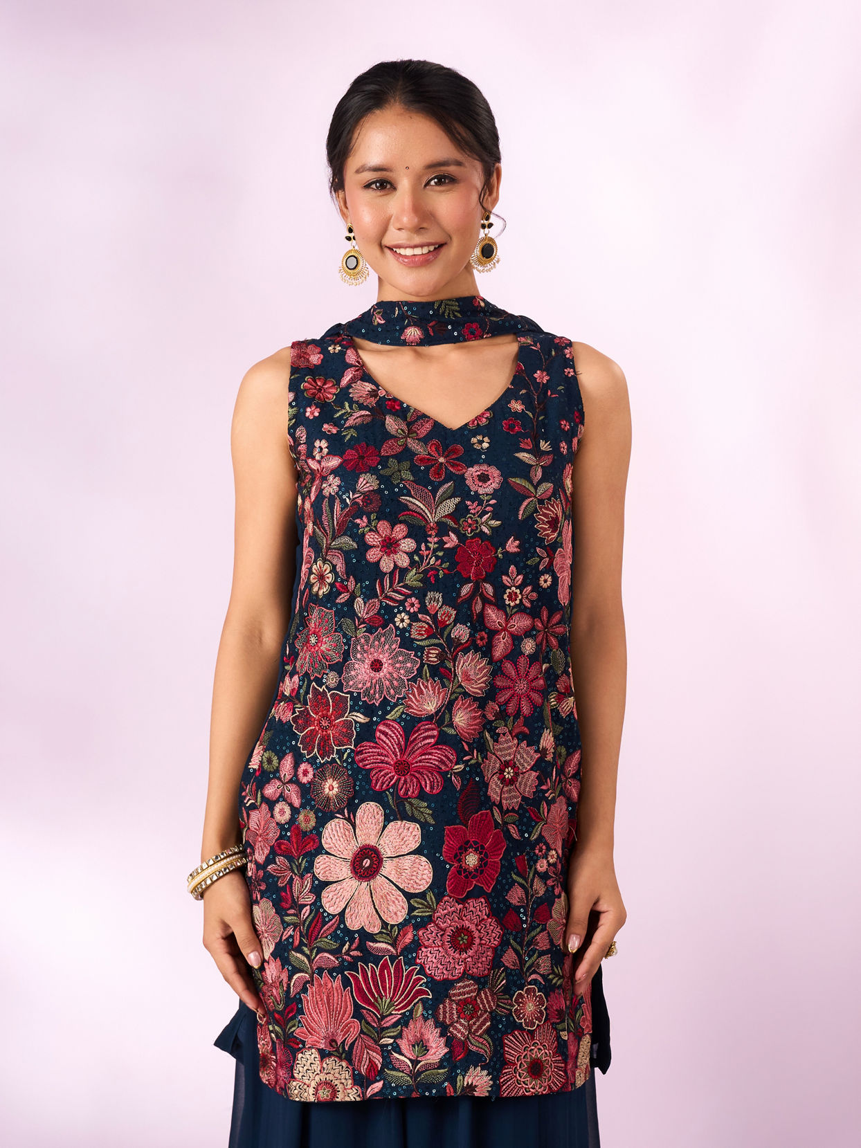 Mohey Women Indigo Blue Georgette Palazzo Suit with Sequin Work