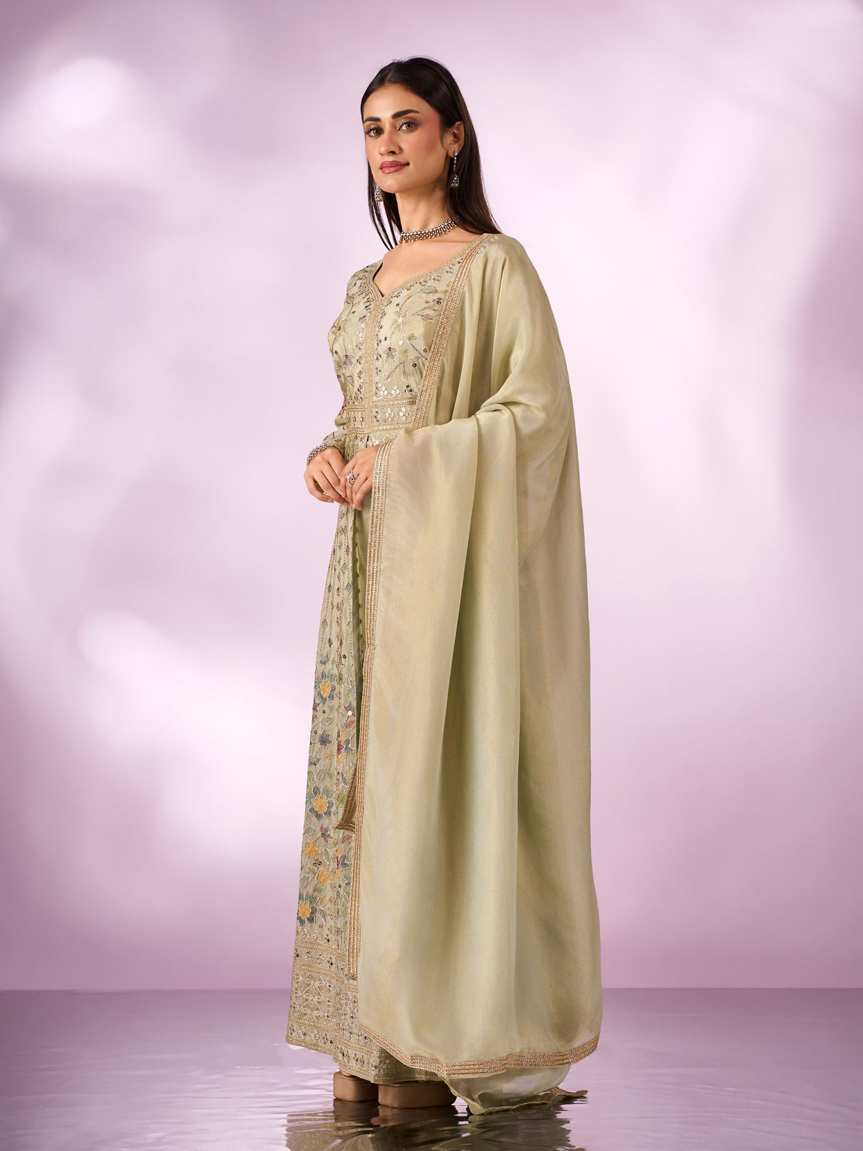 Mohey Women Green Chinon Kurti with Sequin Work