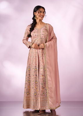Mohey Women Light Pink Chinon Kurti with Sequin Work