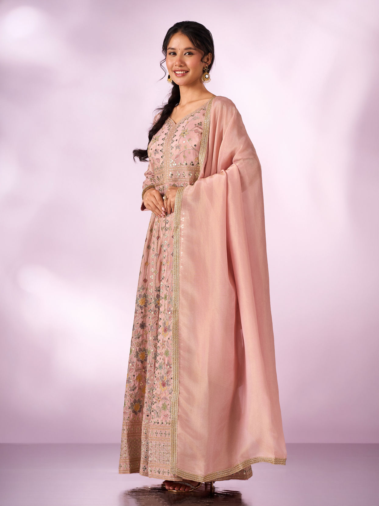 Mohey Women Light Pink Chinon Kurti with Sequin Work
